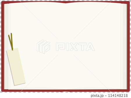本としおりの見開きフレームベクターイラスト(赤) 本としおりの見開きフレームベクターイラスト(赤) 114148218