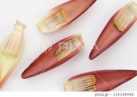 Banana blossom on white background Banana blossom on white background 114148448