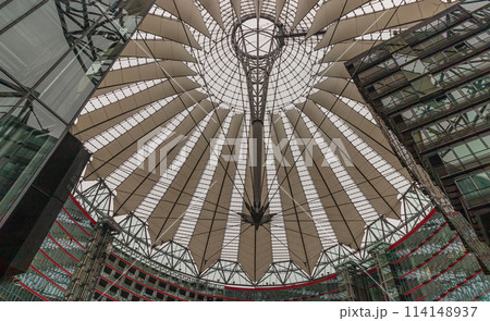 Glass ceiling of The Sony center is a building complex located at the Potsdamer Platz square. Glass ceiling of The Sony center is a building complex located at the Potsdamer Platz square. 114148937
