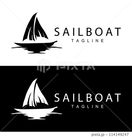 Simple fishing boat sailboat logo simple design black silhouette ship marine illustration template 114149247