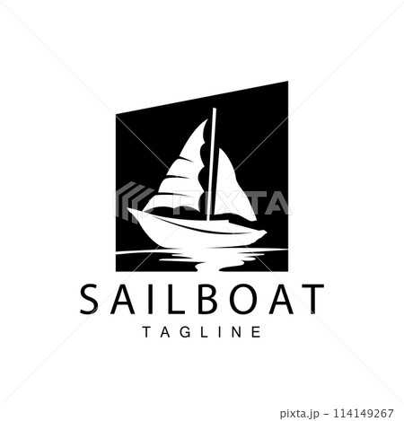 Simple fishing boat sailboat logo simple design black silhouette ship marine illustration template 114149267