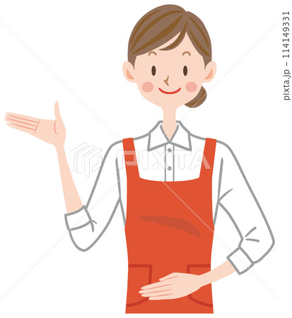 家事代行サービス　家政婦　案内するエプロンの女性　介護　ヘルパー 114149331