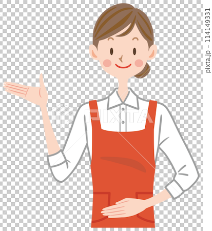 家事代行サービス　家政婦　案内するエプロンの女性　介護　ヘルパー 114149331