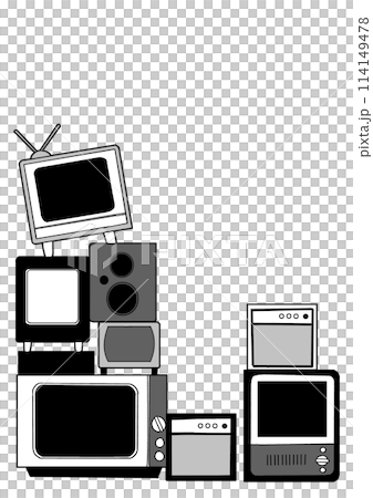 レトロなテレビとスピーカー（モノクロ） 114149478