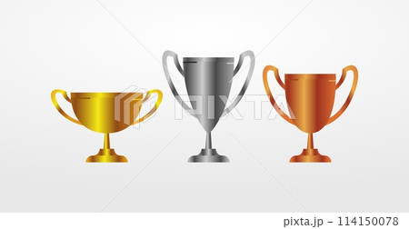 Gold silver bronze trophy cup realistic,1st, 2nd, 3rd place, first place second third, award winner winning prize symbol sign icon 114150078