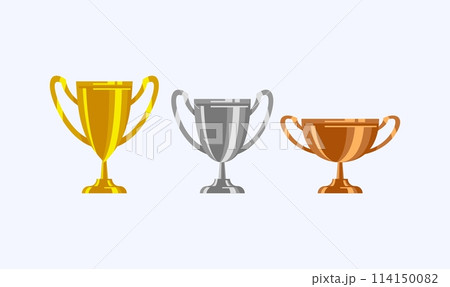 Gold silver bronze trophy cup realistic,1st, 2nd, 3rd place, first place second third, award winner winning prize symbol sign icon 114150082