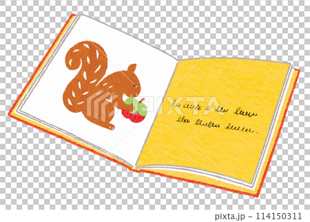 一本可愛的圖畫書,其中一頁有鬆鼠的圖片 一本可愛的圖畫書,其中一頁有鬆鼠的圖片 114150311