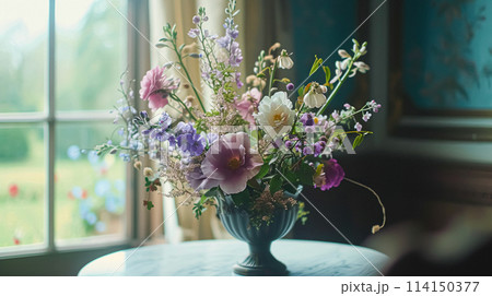 Beautiful bouquet of flowers in a vase. Floral arrangement Beautiful bouquet of flowers in a vase. Floral arrangement 114150377