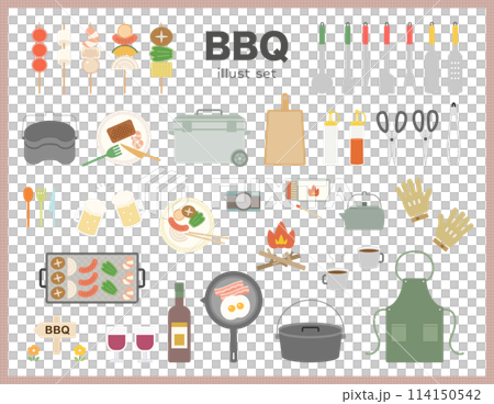 Barbecue Outdoor Illustration Set BBQ Cheers Cooking Utensils Variation Cute No Line 114150542