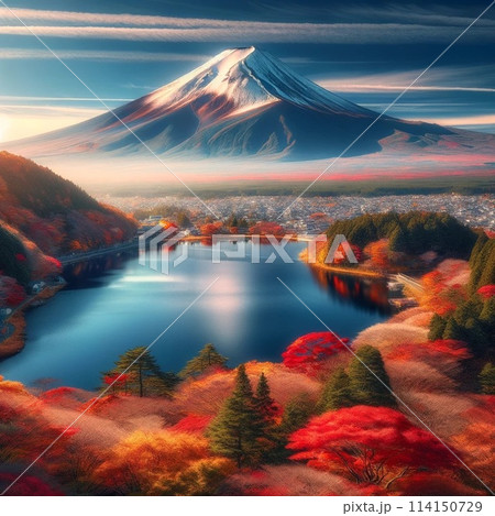 秋の紅葉と富士山 114150729