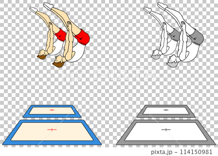 Illustration set of male athletes playing trampoline 114150981
