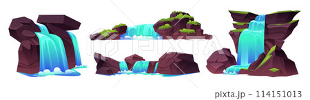 Rocky waterfalls set isolated on white background 114151013