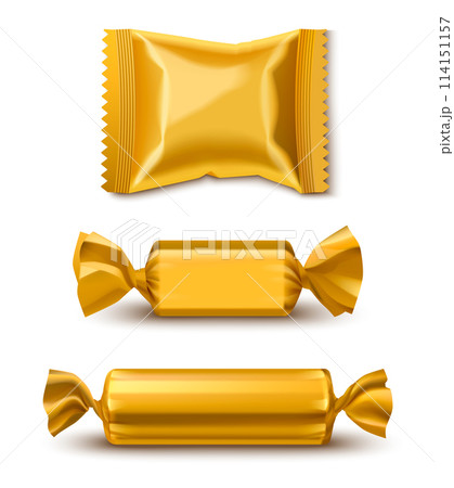 Gold chocolate candy package mockup. Pouch pack 114151157
