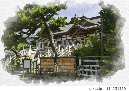 水彩画風　鶴崎神社　拝殿　岡山県都窪郡早島町 114151330