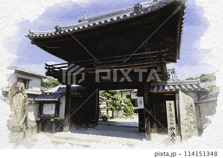 水彩画風　妙法寺　山門　岡山県都窪郡早島町 114151348