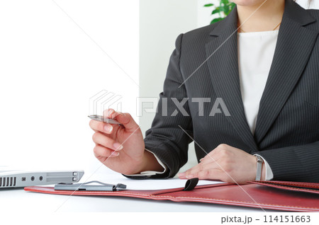 仕事の打ち合わせをする若い女性 114151663