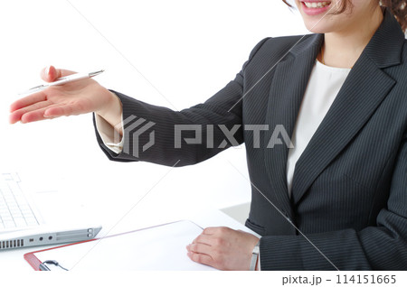 仕事の打ち合わせをする若い女性 114151665