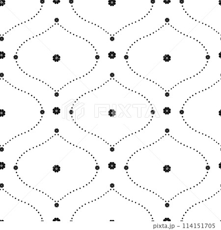 Seamless pattern with black floral ogee geometrical motifs on a white background Seamless pattern with black floral ogee geometrical motifs on a white background 114151705