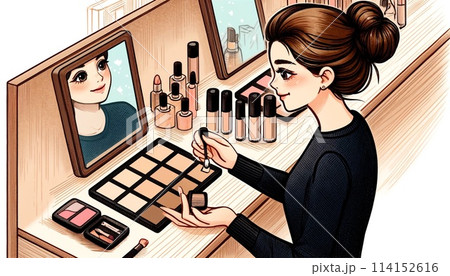 化粧する女性 114152616