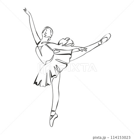 Continuous Line Art Drawing. Ballet Dancer ballerina. Vector Illustration silhouette of a dancer Continuous Line Art Drawing. Ballet Dancer ballerina. Vector Illustration silhouette of a dancer 114153023