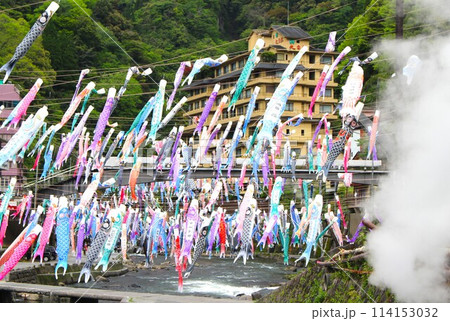 圧巻の大量鯉のぼりが空を泳ぐ杖立温泉 圧巻の大量鯉のぼりが空を泳ぐ杖立温泉 114153032