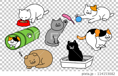 猫の暮らしイラストセット 猫の暮らしイラストセット 114153082
