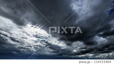 Storm clouds with the rain. Nature Environment Dark huge cloud sky black stormy cloud 114153404