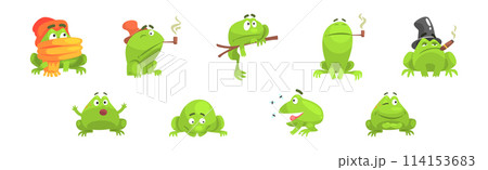 Funny Green Frog Character Engaged in Different Activity Vector Set Funny Green Frog Character Engaged in Different Activity Vector Set 114153683