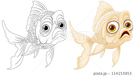 Colorful and Line Art Goldfish Illustration Colorful and Line Art Goldfish Illustration 114153953