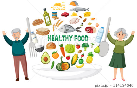 Elderly Couple Promoting Healthy Eating 114154040