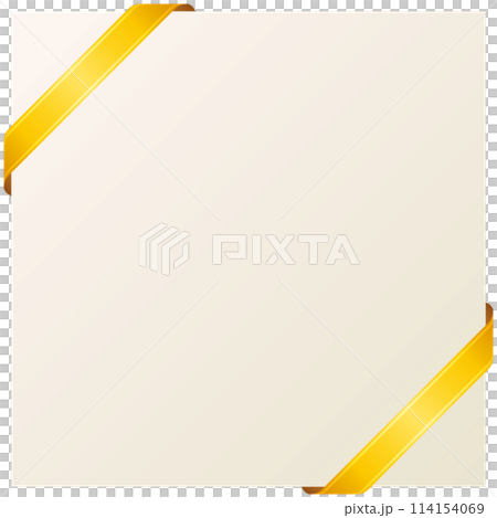 斜め掛けのゴールドライン入りリボン付きの正方形カードフレームのイラスト(黄色) 斜め掛けのゴールドライン入りリボン付きの正方形カードフレームのイラスト(黄色) 114154069