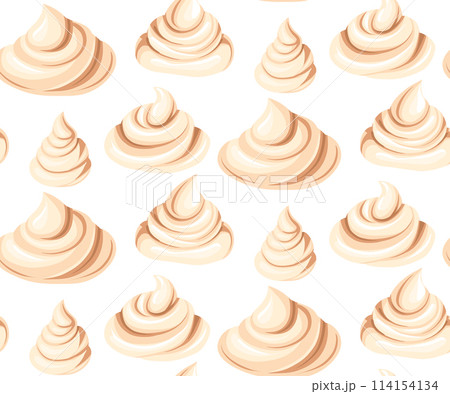Vector seamless pattern with cartoon meringues and marshmallow on white background. Texture with sweet vanilla cream toppings. Surface design Vector seamless pattern with cartoon meringues and marshmallow on white background. Texture with sweet vanilla cream toppings. Surface design 114154134