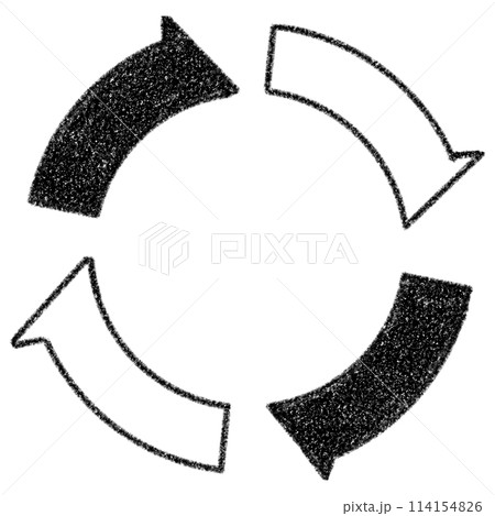 循環する白黒の矢印、おしゃれでシンプルなイラスト。 循環する白黒の矢印、おしゃれでシンプルなイラスト。 114154826