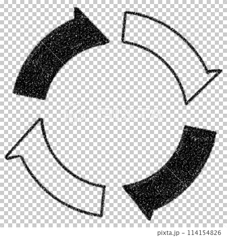 循環する白黒の矢印、おしゃれでシンプルなイラスト。 循環する白黒の矢印、おしゃれでシンプルなイラスト。 114154826