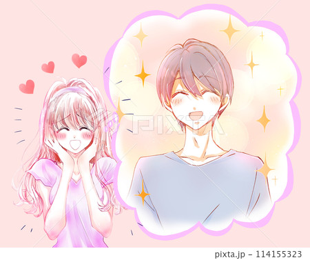 好きな人の事を想像して悶える女性　半袖 114155323