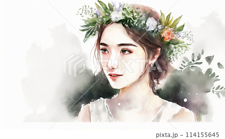 花嫁ポートレート：水彩画