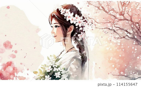 花嫁ポートレート：水彩画