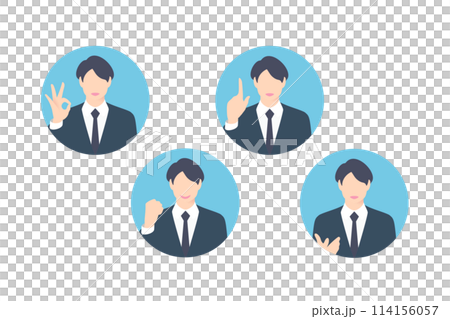 OK sign, fist pump, pointing, business person making a proposal, icon style 114156057