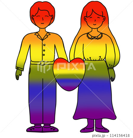 LGBTQ people black outline, on background rainbow colors isolated,Concept of homosexual 114156418