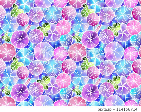 ステンドグラスの朝顔のシームレスパターン　C-2' 114156714