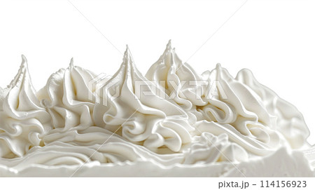 AI-generated item. Close up of a whipped cream on white background.	 114156923