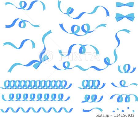 水色のくるくるしたリボンのイラストセット 水色のくるくるしたリボンのイラストセット 114156932