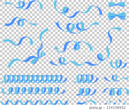 水色のくるくるしたリボンのイラストセット 水色のくるくるしたリボンのイラストセット 114156932