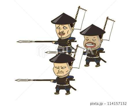 イラスト：日本の戦国時代の槍隊 114157132