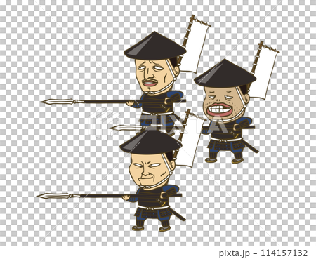イラスト：日本の戦国時代の槍隊 114157132