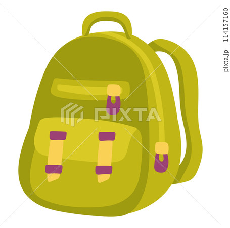 Green schoolbag in flat design. School backpack, student textile rucksack. Vector illustration isolated. Green schoolbag in flat design. School backpack, student textile rucksack. Vector illustration isolated. 114157160