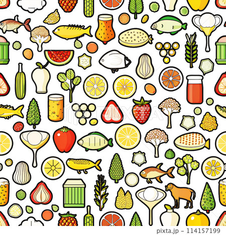 farmer  market seamless pattern with line icons 114157199