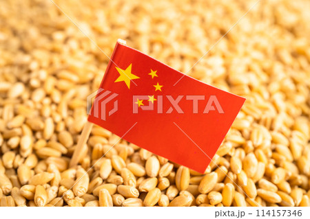 Grain wheat with China flag, trade export and economy. Grain wheat with China flag, trade export and economy. 114157346