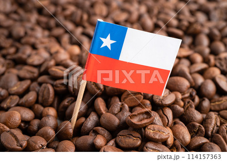 Chile flag on coffee bean, import export trade online commerce. 114157363