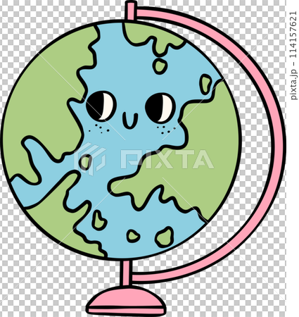 Retro groovy school supplies back to school globe map doodle drawing 114157621